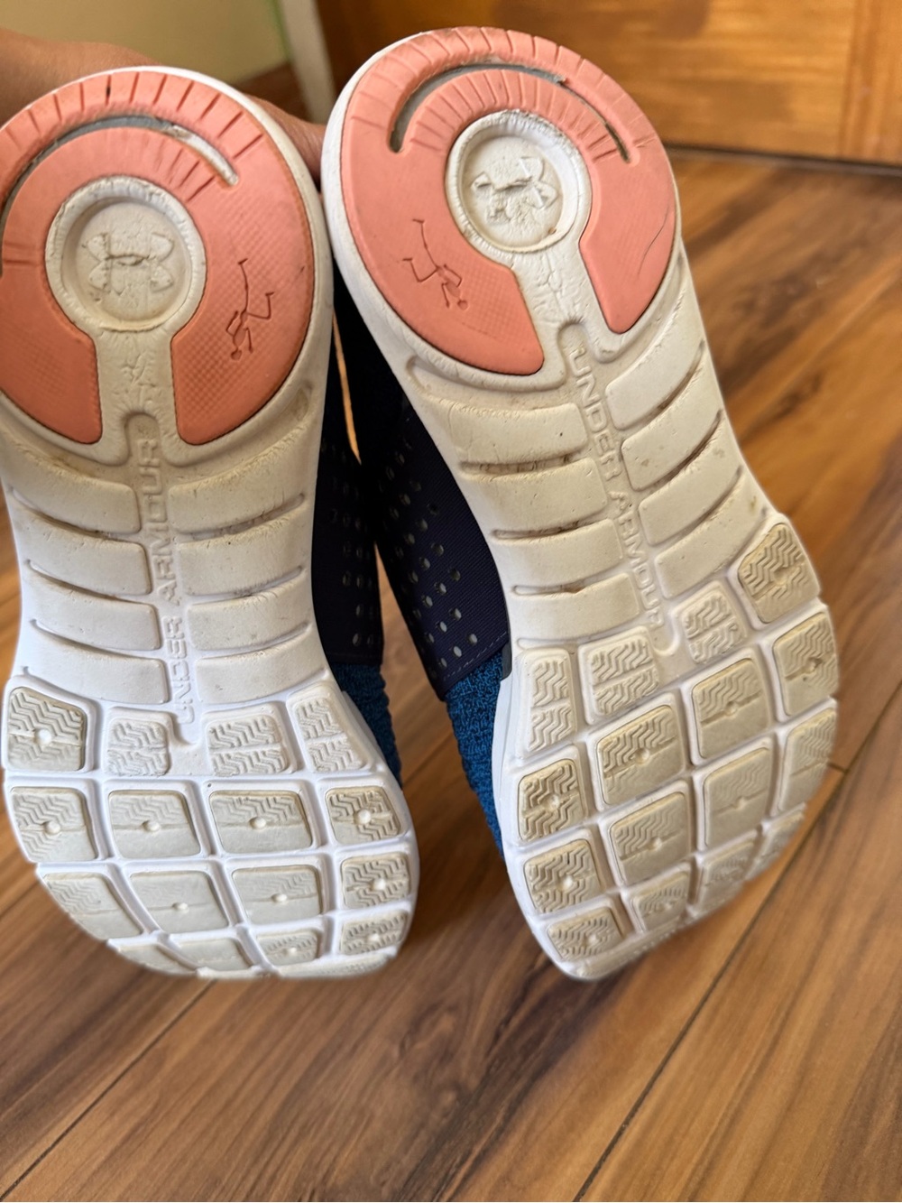 Under Armour Blue And Pink Knit Sneakers with Coral Laces - Picture 5 of 7